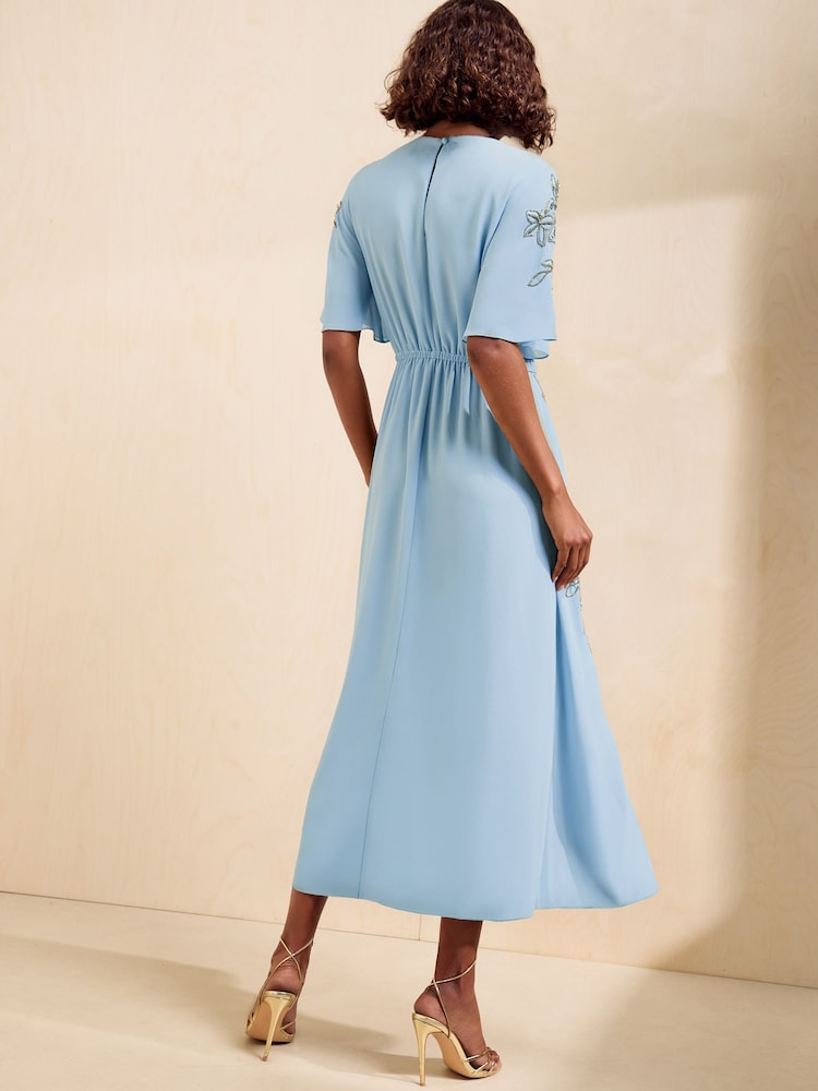 Friends Like These Light Blue Petite Embellished Detail Short Sleeve Midi Dress - Image 5 of 5