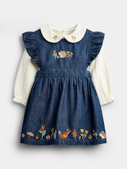 JoJo Maman Bébé Chambray Blue Hedgehog Embroidered Dress Set - Image 1 of 8