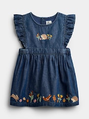 JoJo Maman Bébé Chambray Blue Hedgehog Embroidered Dress Set - Image 4 of 8