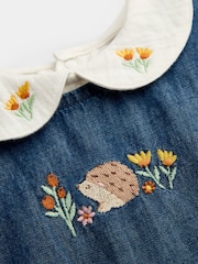 JoJo Maman Bébé Chambray Blue Hedgehog Embroidered Dress Set - Image 6 of 8