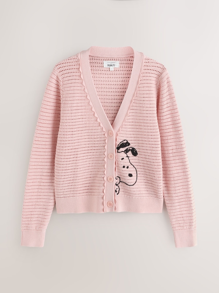 Chinti & Parker Pink Cotton Snoopy Crochet Peekabo Cardigan - Image 1 of 1