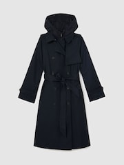 Reiss Navy Azura Petite Hooded Insert Trench Coat - Image 2 of 10