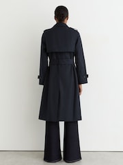 Reiss Navy Azura Petite Hooded Insert Trench Coat - Image 5 of 10
