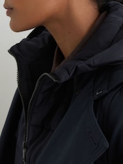 Reiss Navy Azura Petite Hooded Insert Trench Coat - Image 6 of 10