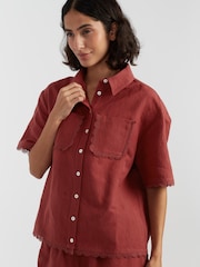 Chinti & Parker Red Linen Blend Scallop Edge Shirt - Image 1 of 4