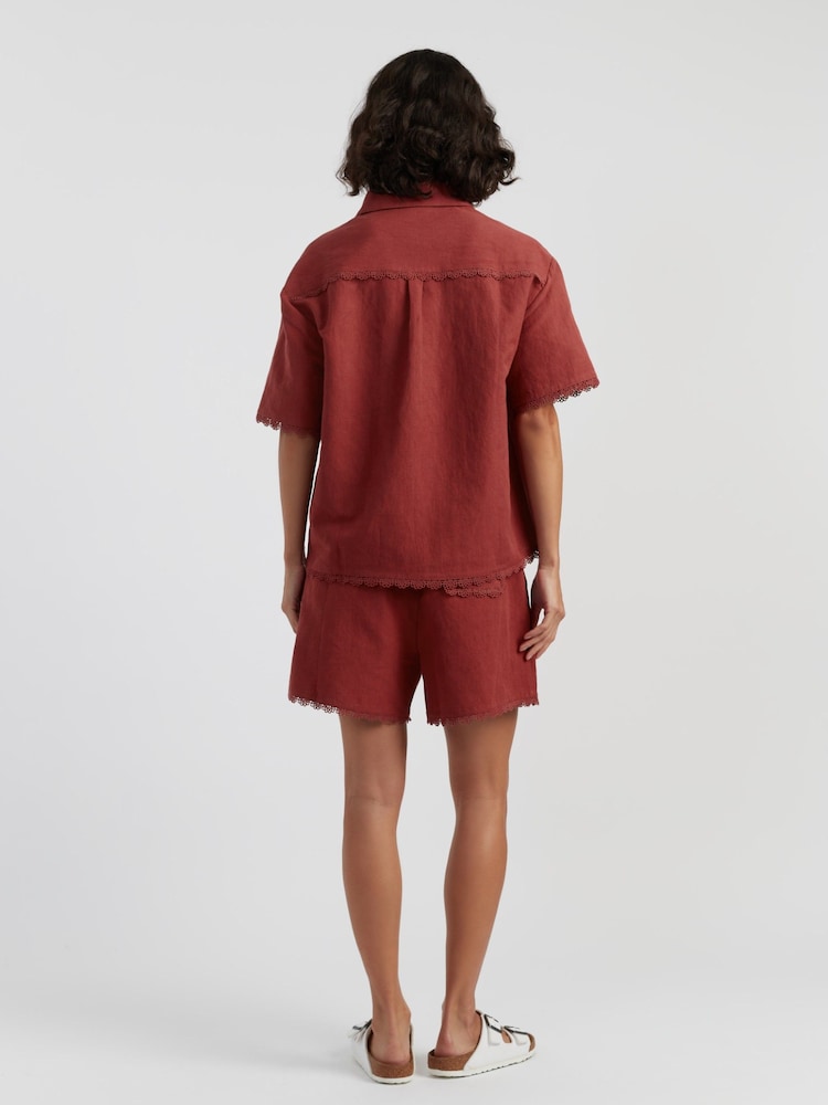 Chinti & Parker Red Linen Blend Scallop Edge Shirt - Image 2 of 4 Chinti & Parker Red Linen Blend Scallop Edge Shirt - Image 2 of 4