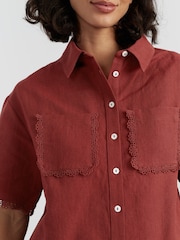 Chinti & Parker Red Linen Blend Scallop Edge Shirt - Image 3 of 4