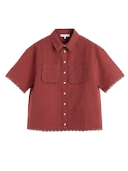 Chinti & Parker Red Linen Blend Scallop Edge Shirt - Image 4 of 4
