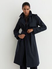 Reiss Navy Azura Hooded Insert Trench Coat - Image 1 of 9