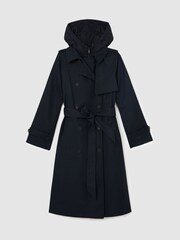 Reiss Navy Azura Hooded Insert Trench Coat - Image 2 of 9