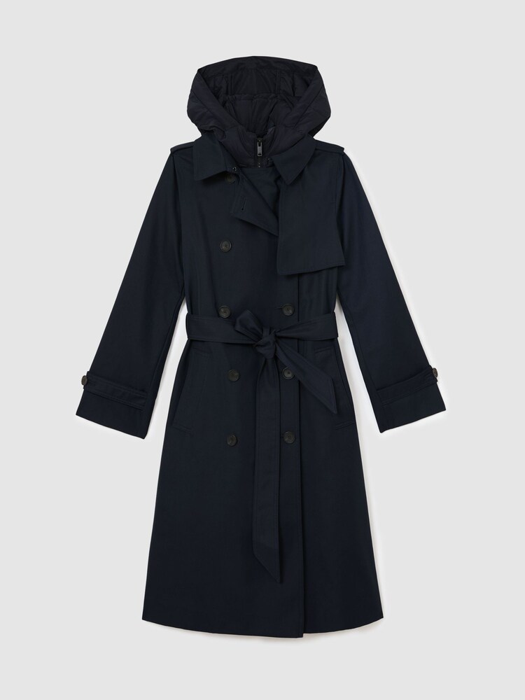 Reiss Navy Azura Hooded Insert Trench Coat - Image 2 of 9 Reiss Navy Azura Hooded Insert Trench Coat - Image 2 of 9