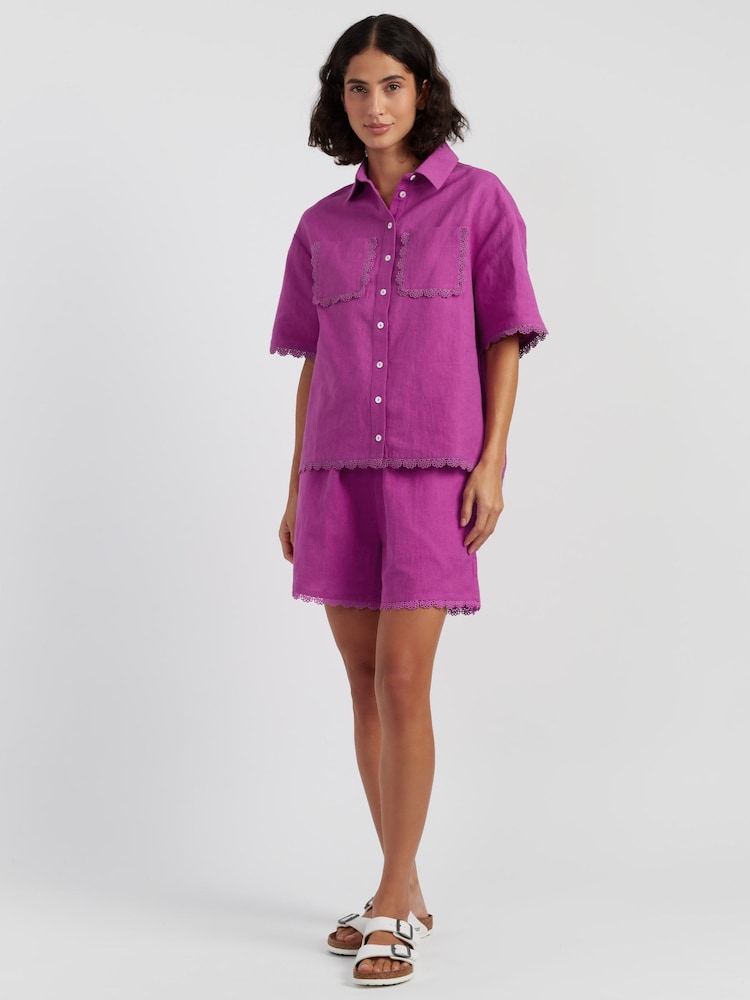 Chinti & Parker Pink Linen Blend Scallop Edge Shirt - Image 1 of 4 Chinti & Parker Pink Linen Blend Scallop Edge Shirt - Image 1 of 4