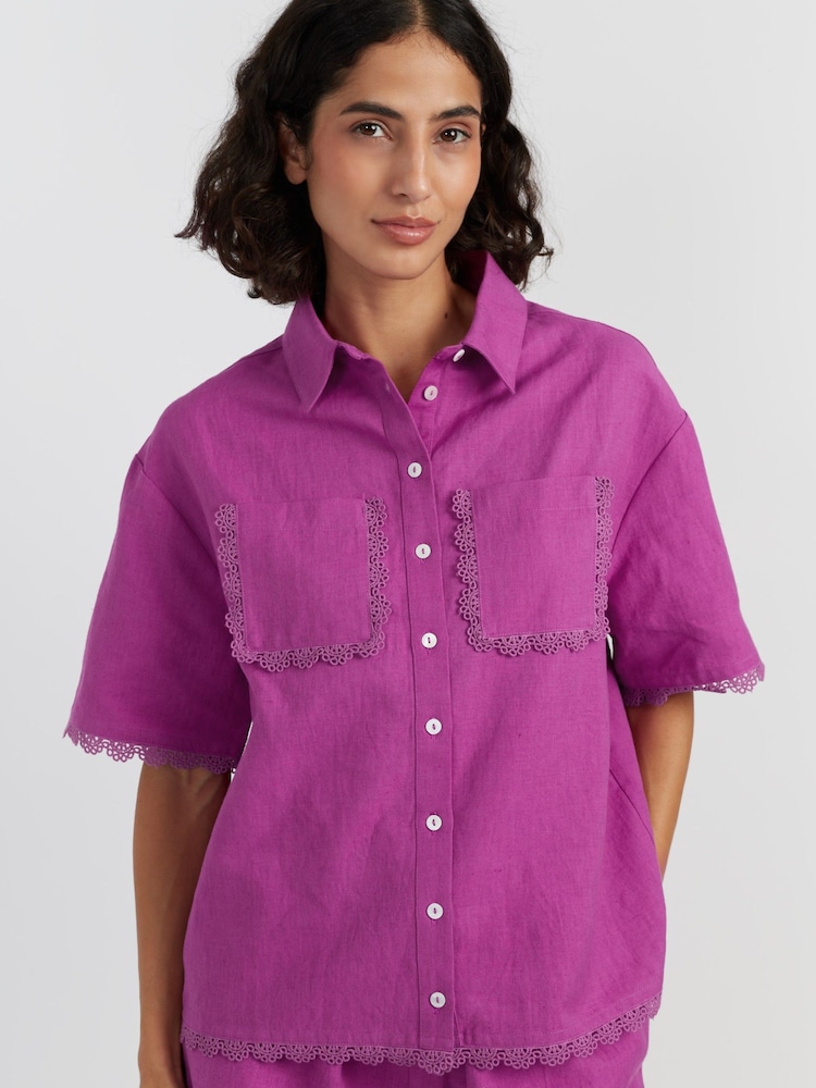 Chinti & Parker Pink Linen Blend Scallop Edge Shirt - Image 2 of 4 Chinti & Parker Pink Linen Blend Scallop Edge Shirt - Image 2 of 4