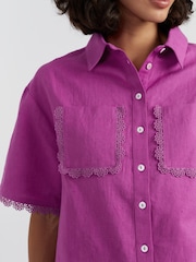 Chinti & Parker Pink Linen Blend Scallop Edge Shirt - Image 3 of 4