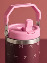 Burgundy Red 900ml Bow Print Stainless Steel Water Bottle - Image 2 of 3