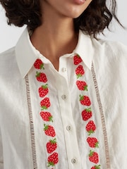 Chinti & Parker Cream Linen-Blend Strawberry Shirt - Image 3 of 4