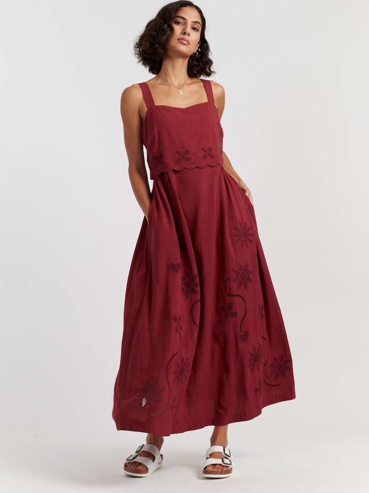 Chinti & Parker Red Sienna Linen Blend Broderie Dress - Image 1 of 5 Chinti & Parker Red Sienna Linen Blend Broderie Dress - Image 1 of 5