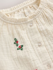 Ecru Embroidered Christmas Woven Button Through Pyjamas (9mths-10yrs) - Image 10 of 14