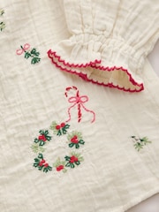 Ecru Embroidered Christmas Woven Button Through Pyjamas (9mths-10yrs) - Image 12 of 14