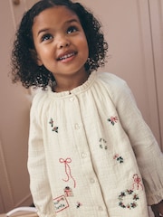 Ecru Embroidered Christmas Woven Button Through Pyjamas (9mths-10yrs) - Image 3 of 14