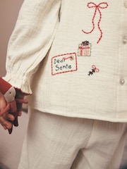 Ecru Embroidered Christmas Woven Button Through Pyjamas (9mths-10yrs) - Image 7 of 14