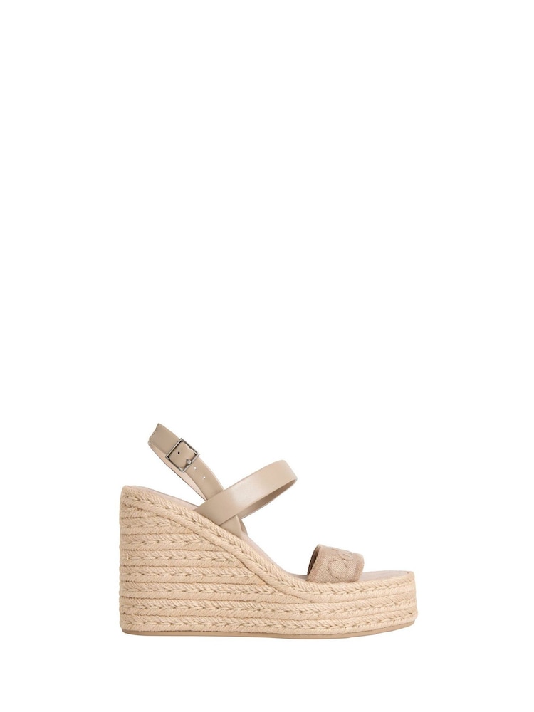Calvin Klein Cream Leather Espadrille Wedge Sandals - Image 1 of 4