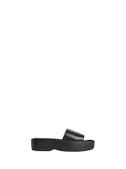 Calvin Klein Black Leather Square Toe Platform Sliders - Image 1 of 4