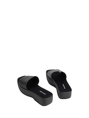 Calvin Klein Black Leather Square Toe Platform Sliders - Image 2 of 4