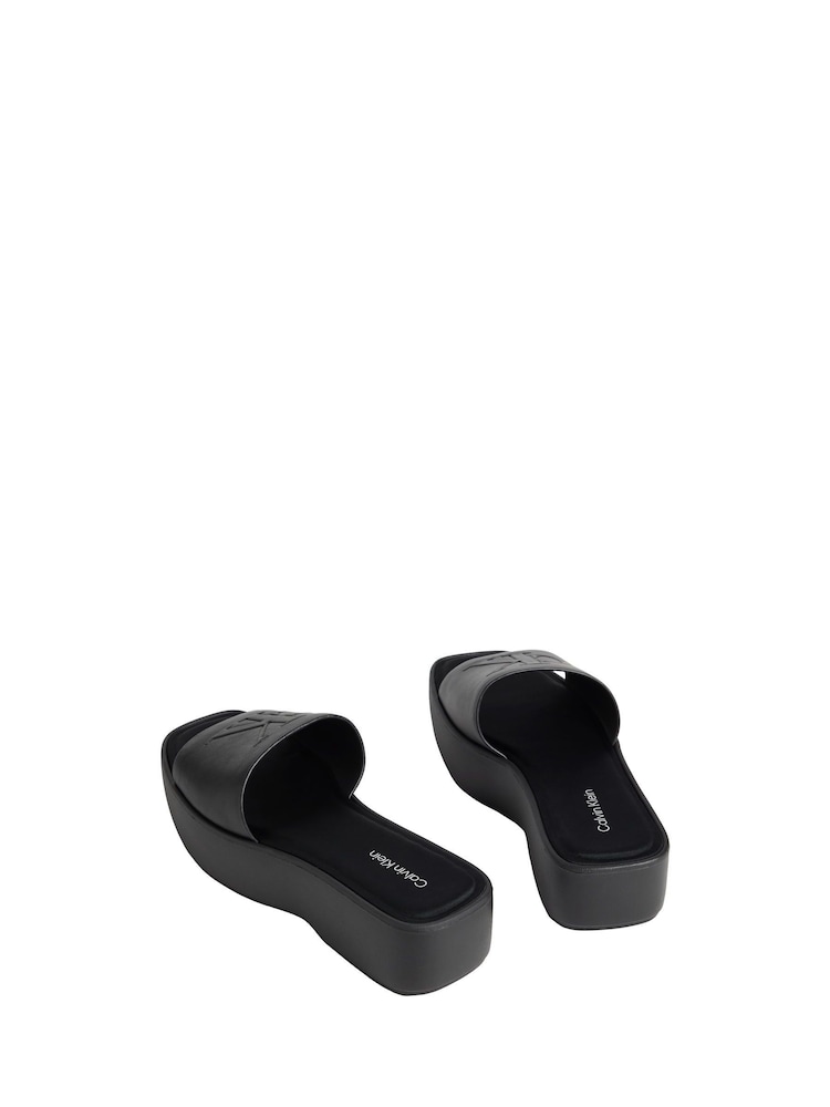 Calvin Klein Black Leather Square Toe Platform Sliders - Image 2 of 4