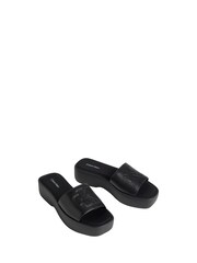 Calvin Klein Black Leather Square Toe Platform Sliders - Image 3 of 4