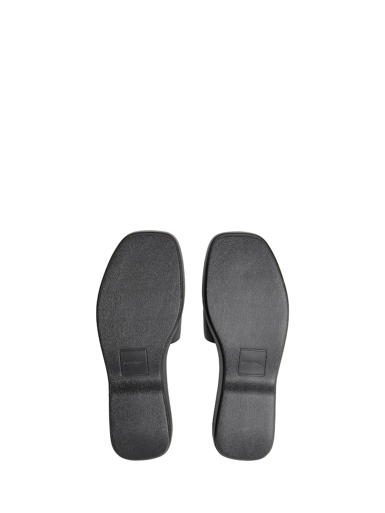 Calvin Klein Black Leather Square Toe Platform Sliders - Image 4 of 4