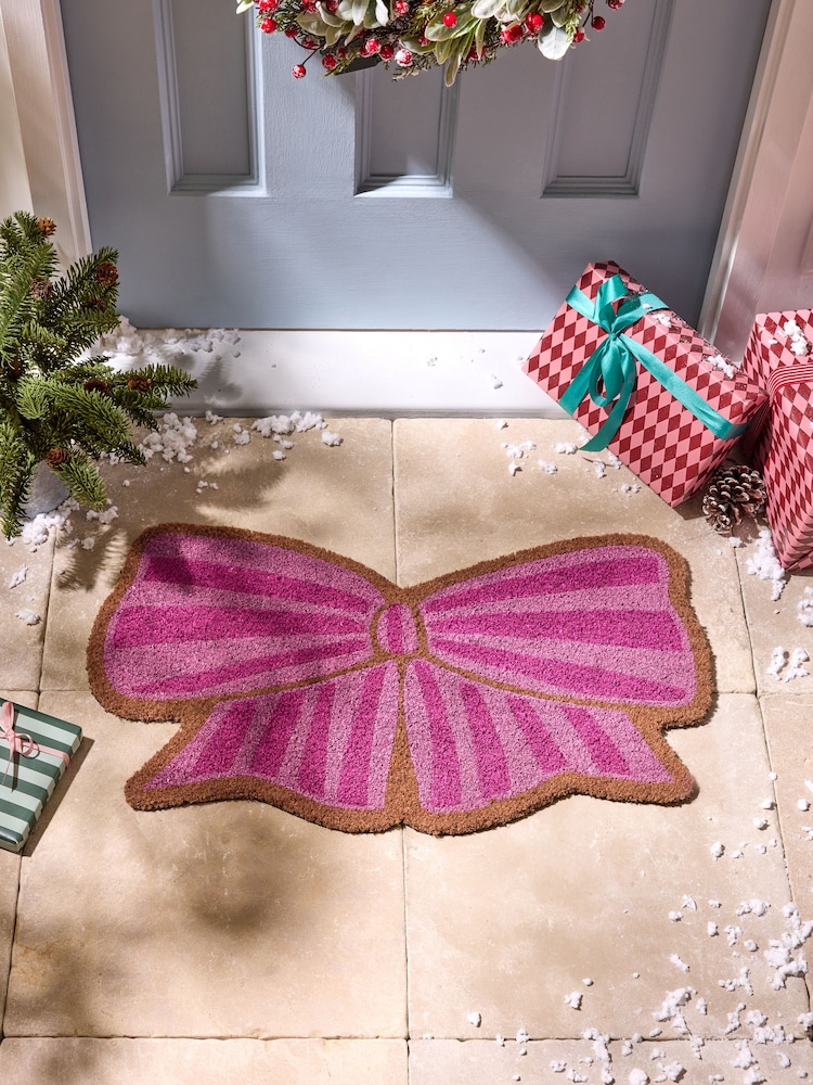 Pink Shaped Bow Coir Doormat - Image 1 of 5 Pink Shaped Bow Coir Doormat - Image 1 of 5