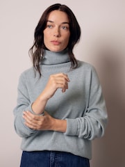 Celtic & Co. Supersoft Slouch Roll Neck Blue Jumper - Imaginea 1 din 7