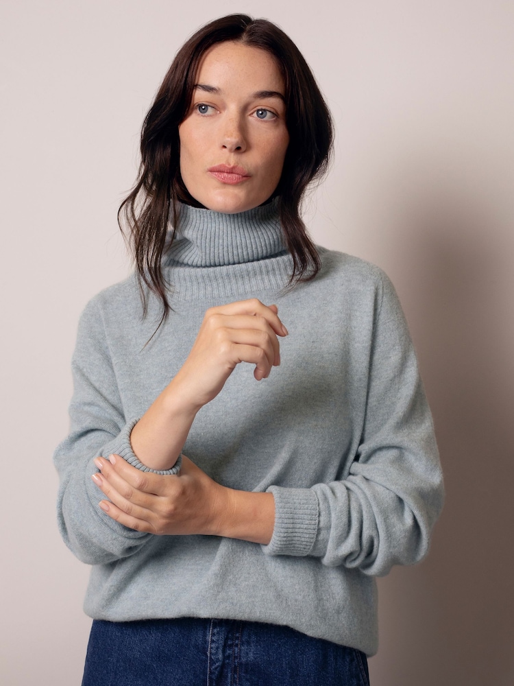 Celtic & Co. Supersoft Slouch Roll Neck Blue Jumper - Imaginea 1 din 7