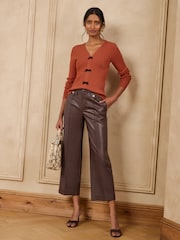 Love & Roses Orange V-Neck Bow Detail Long Sleeve Knitted Top - Image 3 of 4
