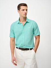 أزرق - قميص من مزيج كتّان بكُم قصير من Crew Clothing - Image 1 of 5