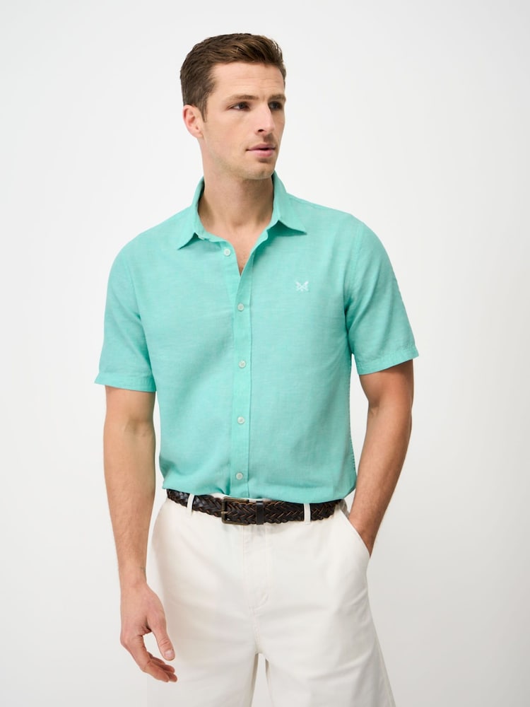 Crew Clothing Blue Short Sleeve Linen Blend Shirt - Image 1 of 5 Crew Clothing Blue Short Sleeve Linen Blend Shirt - Image 1 of 5