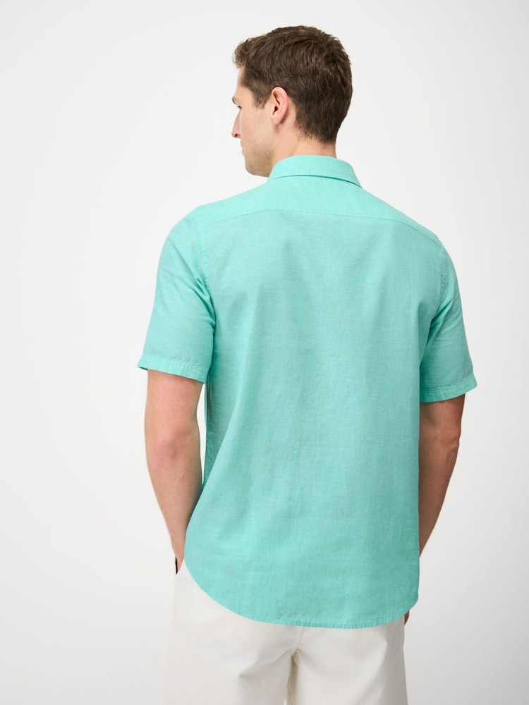 Crew Clothing Blue Short Sleeve Linen Blend Shirt - Image 2 of 5 Crew Clothing Blue Short Sleeve Linen Blend Shirt - Image 2 of 5