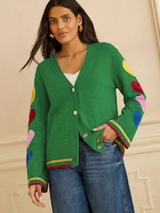 Green Heart Detail - Love & Roses V-Neck Knitted Cardigan - Obraz 1 z 4