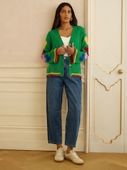Green Heart Detail - Love & Roses V-Neck Knitted Cardigan - Obraz 3 z 4