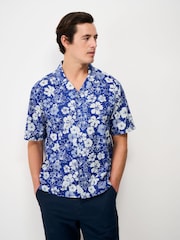Crew Clothing Blue Linen Blend Revere Shirt - Image 1 of 5