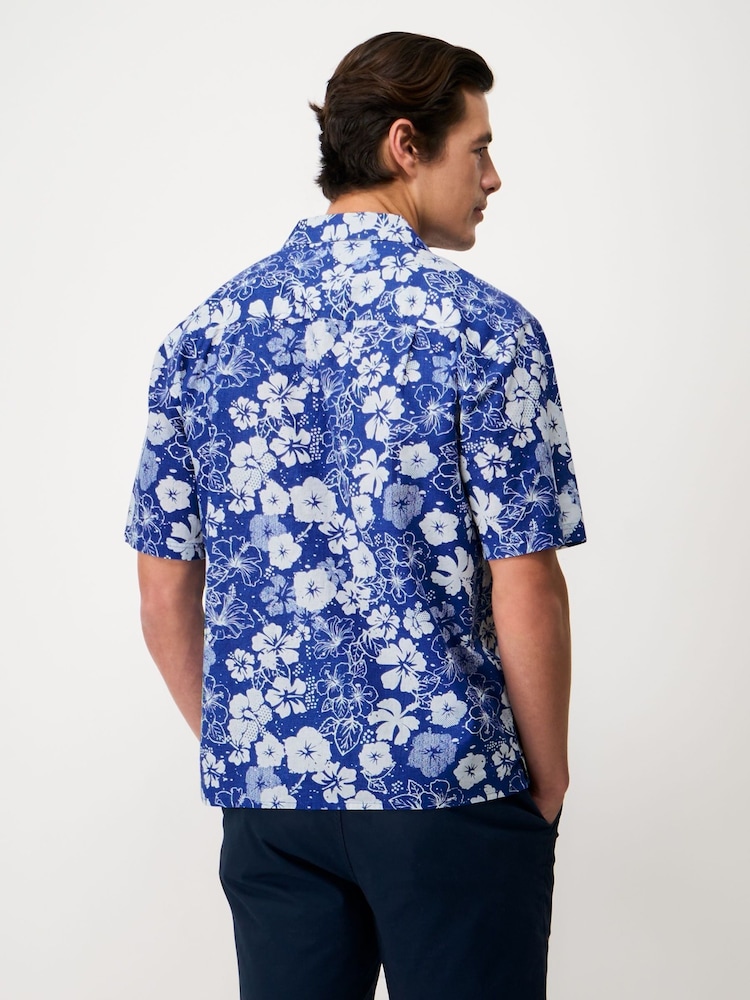 Crew Clothing Blue Linen Blend Revere Shirt - Image 2 of 5