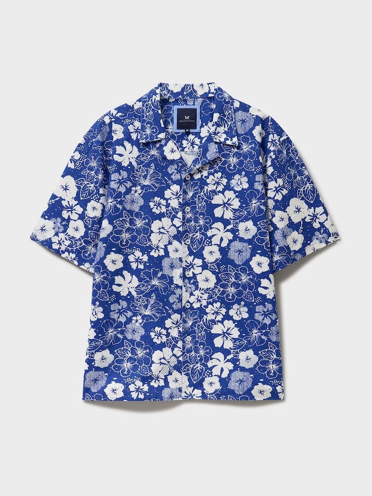 Crew Clothing Blue Linen Blend Revere Shirt - Image 5 of 5