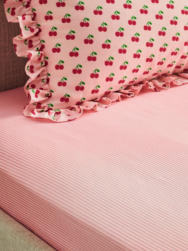 Copenhagen Home Coral Pyjama Stripe Fitted Sheet - Image 1 of 2