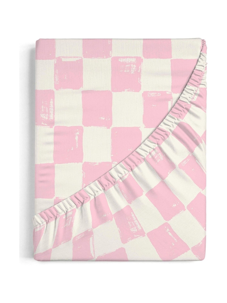 Copenhagen Home Pink Checkerboard Fitted Sheet - Image 2 of 2