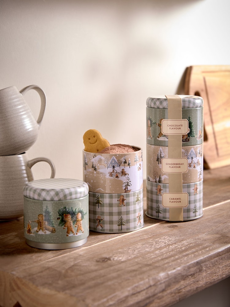 Christmas Hot Chocolate Gingerbread Trio Stacking Tin Gift Set - Image 2 of 3 Christmas Hot Chocolate Gingerbread Trio Stacking Tin Gift Set - Image 2 of 3