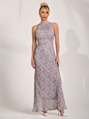 Jolie Moi Purple Halter Neck Maxi Dress - Image 1 of 6