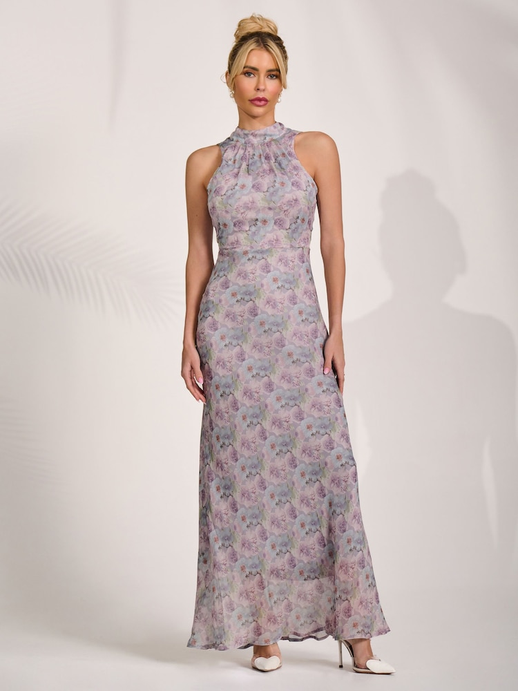 Jolie Moi Purple Halter Neck Maxi Dress - Image 1 of 6