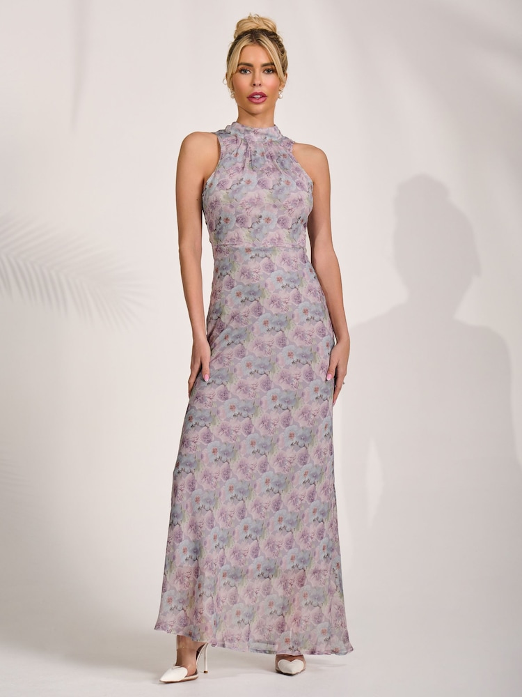 Jolie Moi Purple Halter Neck Maxi Dress - Image 6 of 6