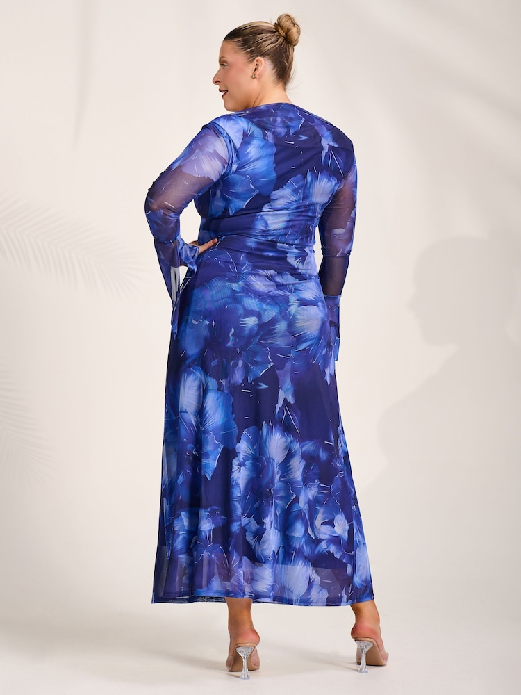 Jolie Moi Blue Slash Neck Mesh Maxi Dress - Image 2 of 6 Jolie Moi Blue Slash Neck Mesh Maxi Dress - Image 2 of 6
